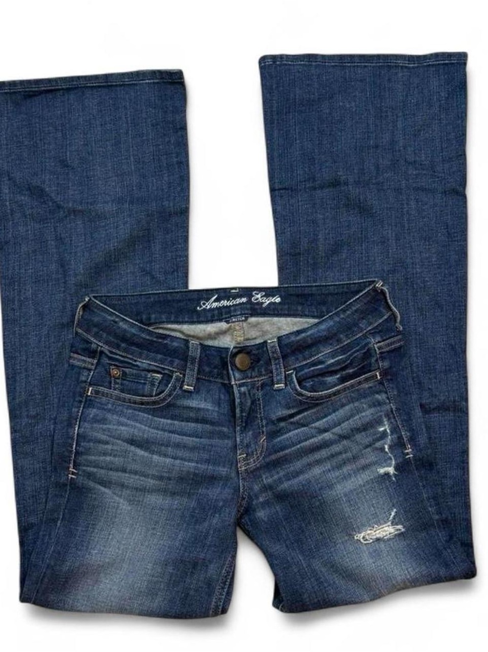 American Eagle Outfitters Dark Blue Bootcut Jeans with Light Whiskering